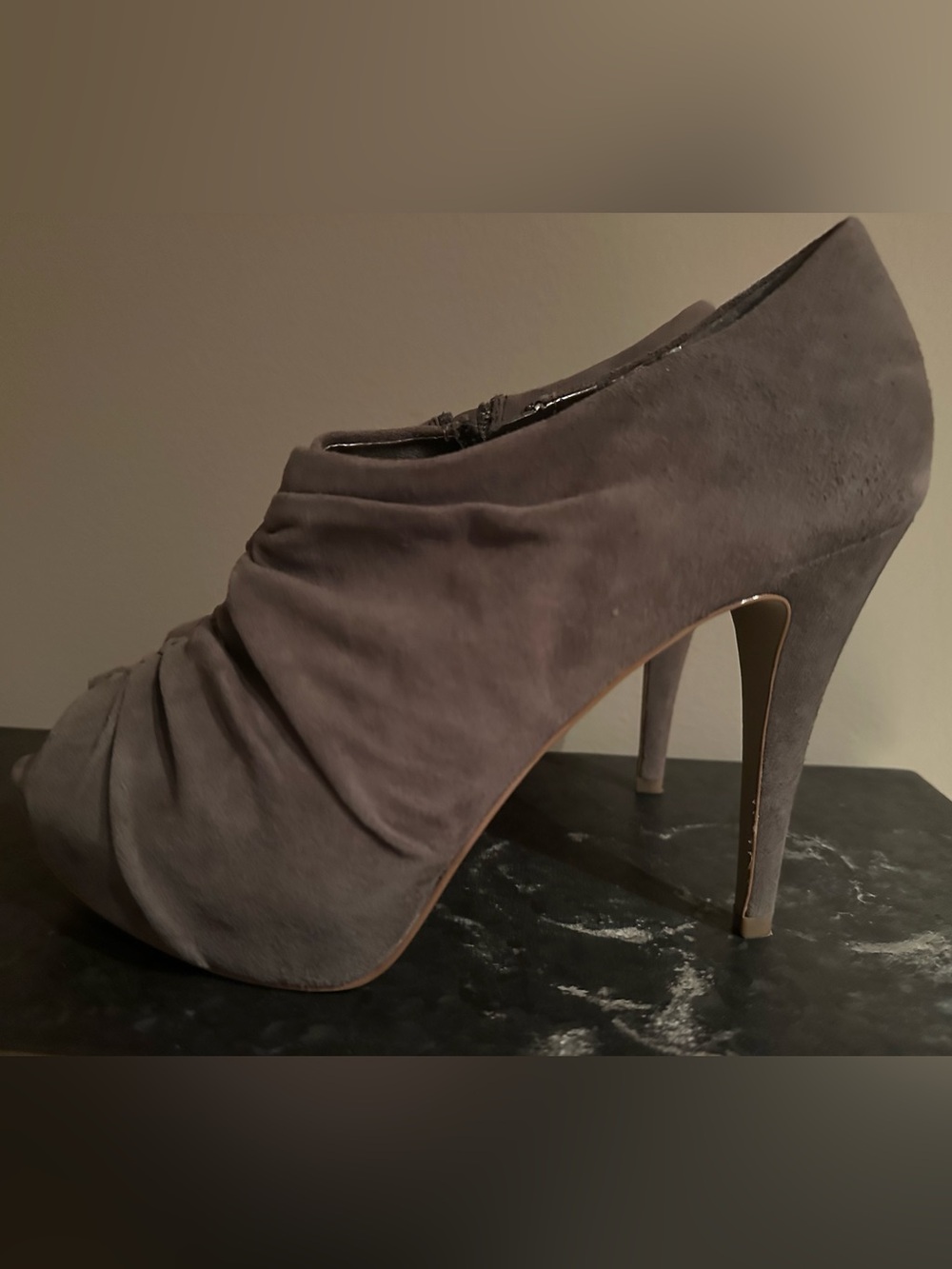 Marc Fisher grey open toe ankle boots high heel booties 8.5 suede